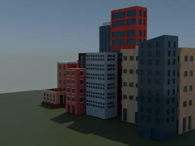 10 stylized buildings Low-poly 3D model