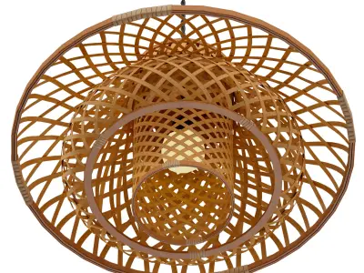 Chandelier Light fixture Round Wicker Rattan Lampshade 3D model