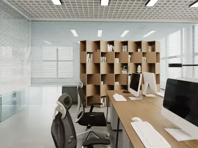 Modern Open-Plan Office Workspace with Glass Partitions 3D model