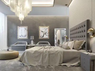 Corona - C4D Scene files - Modern Classic Bedroom Interior Scene 3D model