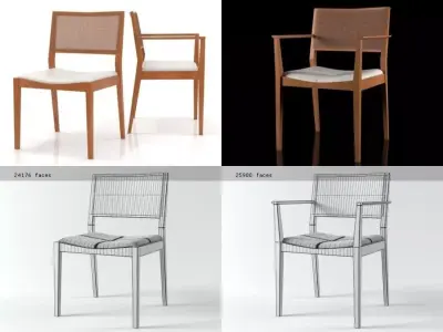 Mila set of wooden dining chairs 3D model