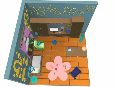 Isometric cartoon children room 07 3D model