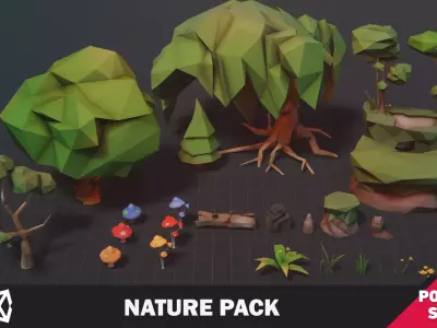 Nature Pack Low Poly Cartoon Trees Grass Plants and Rocks Low-poly 3D model
