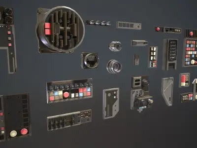 Sc-Fi Computer Console Kit Low-poly 3D model