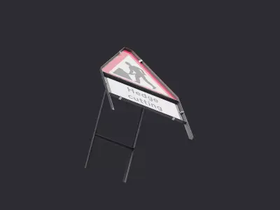 Men At Work Hedge Cutting Triangular Road Sign Low-poly 3D model