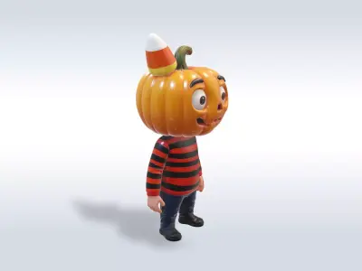 Cheerful Pumpkin Boy Halloween Character 3D model