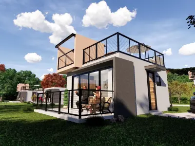 Bungalow vacation house tiny house  on 25m2 Low-poly 3D model