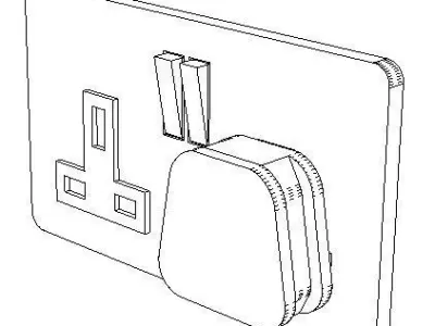 UK double electric socket with plug  Free low-poly 3D model