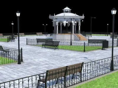 Kiosk and Square Low-poly 3D model