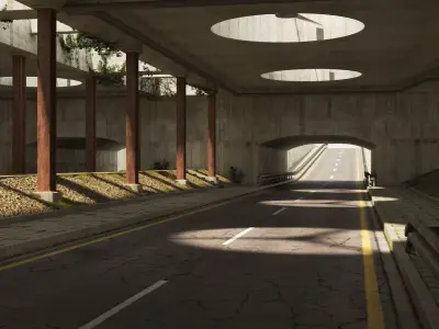 Tunnel empty road with in middle 3D model