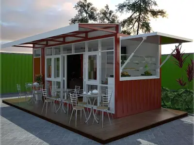 mini Cafe shipping container 20ft 3D model