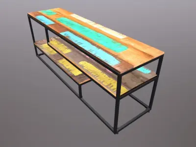 Bench reclaimed wood console table 3D model