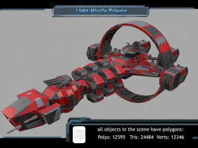 LOW-poly spaceship Sci-Fi Light missile Frigate Low-poly 3D model