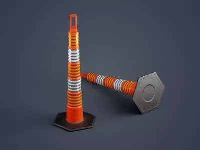 Traffic-Crowd Barrier Control - Delineator Channelizer Post  Low-poly 3D model