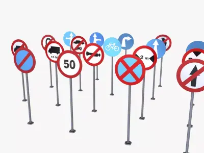 Road sign pack 2 Low-poly 3D model