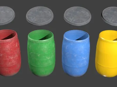 Round plastic trash can Low-poly 3D model