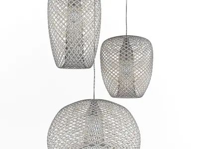 Set of 3 Bamboo Lantern Pendant Lamp 3D model