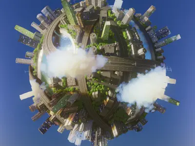 City planet scene Corona renderer 3D model