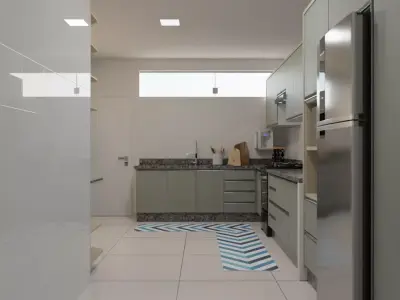Modern Sage Green and Oak Kitchen 3D model