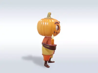 Cheerful Pumpkin Boy Halloween Character 3D model 4