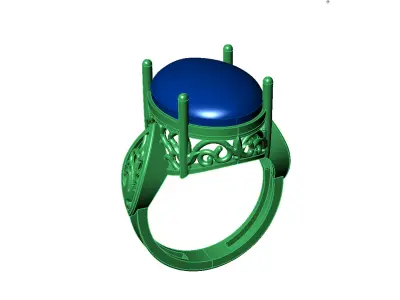 Art Deco Cabochon Ring 3D Model-Printable-Rhino Format 3D print model