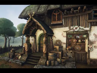 Stylized Viking Hut Low-poly 3D model