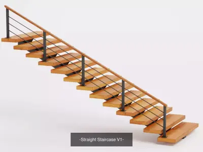 4 Straight Staircases Collection - 4 Modern Interior Stairs 3D Model Pack