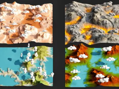 cartoon landscape pack low poly 3d model Low-poly 3D model