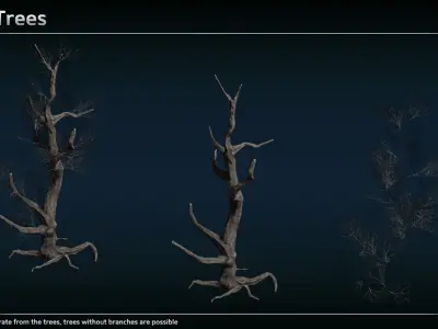 Dead Trees and Bushes Low-poly 3D model