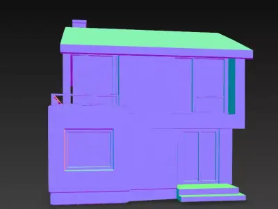 Stylized Modern House Low Poly 3D Model Flat Roof Balcony Low-poly 3D model