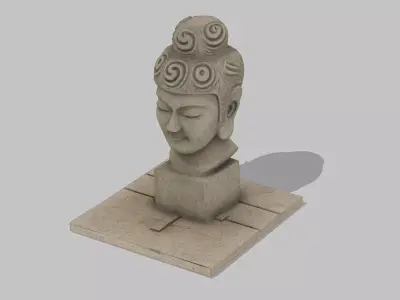 Chinese-style Buddha head sculpture Low-poly 3D model