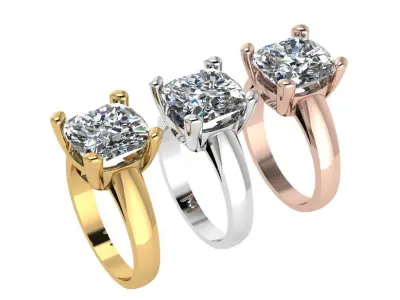 Ring352 gold engagement ring with cushion cut diamond 3D print model