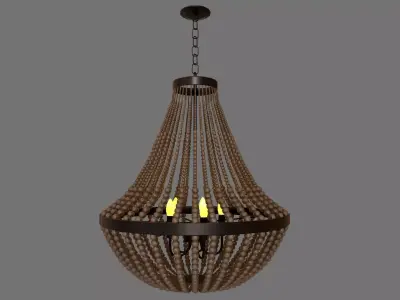 Large Taupe Wood Bead Teardrop 5 Light Chandelier Free 3D model