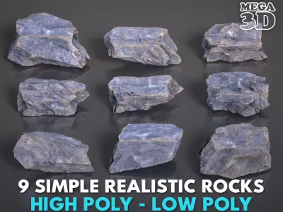 9 Simple Realistic Rocks - 250623 Low-poly 3D model