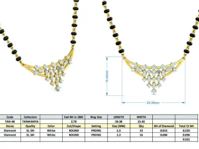 light weight white gold  diamond pendent -TAN-PENDANT TAN-48 3D print model