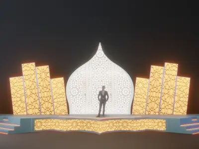 Islamic Event Stage with Lightening Low Poly Game Ready Low-poly 3D model
