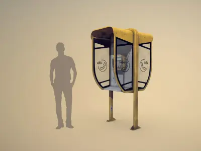 NoviSad PhoneBooth double YELLOW Low-poly 3D model