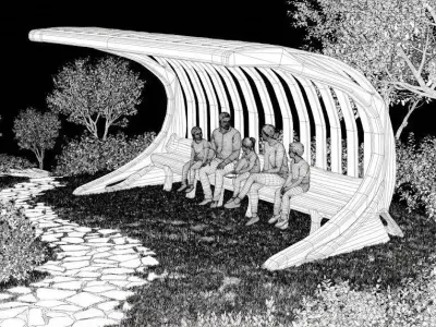 Parametric Wooden Bench Shelter - Organic Street Furniture Low-poly 3D model