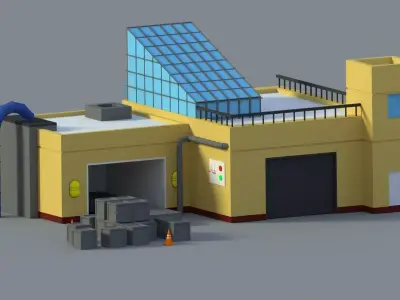 Low Poly Cartoon Factory Low-poly 3D model