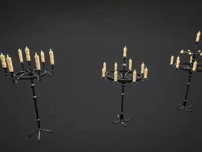 Medieval Candle Lamps Collection Low-poly 3D model