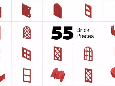 TwindBricks3D - 55 Window glass and shutter collection 3D print model
