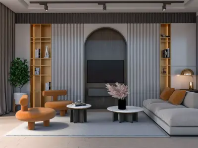 Small Modern Living Room and Kitchen 3D model