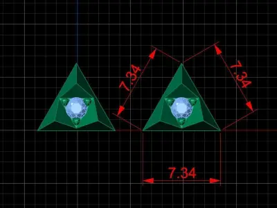  Gold earrings with single diamond - in the shape of a triangle Free 3D print model