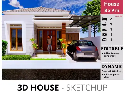 House 8x9m code 554 - Sketchup 3D model 3D model 3D model