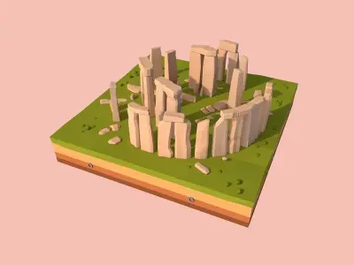Cartoon Lowpoly Stonehenge Landmark Low-poly 3D model