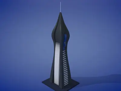 Sci-fi Futuristic Building Low-poly 3D model