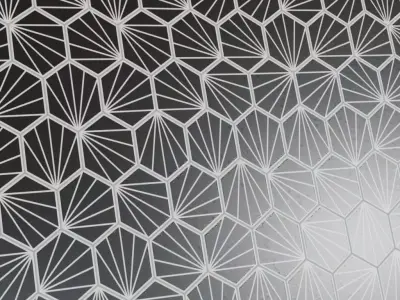 Modern Black Hexagonal Fan Pattern Tiles PBR Seamless Texture