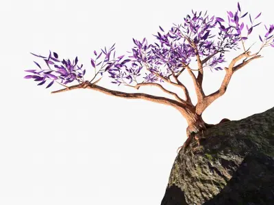 Fantasy tree with terrain Low-poly 3D model