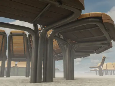 Bench 7 Oak Metal Version 2 Low-poly 3D model