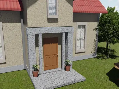 Exterior Country House With Garden  Low-poly 3D model